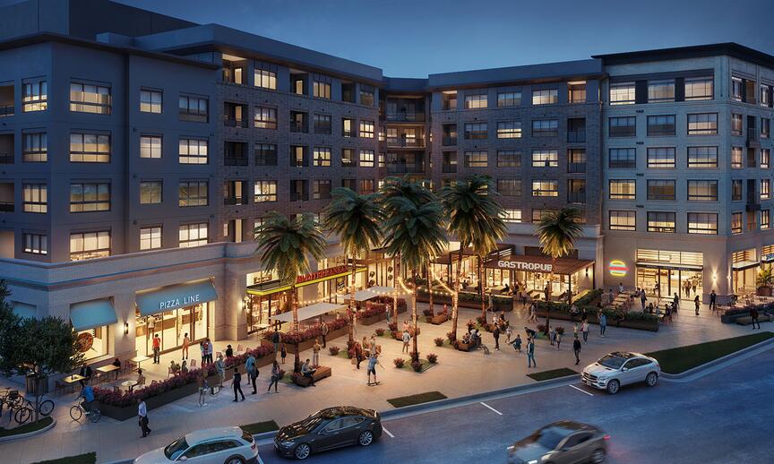 The Benton furnished apartments in Santa Clara, California at night