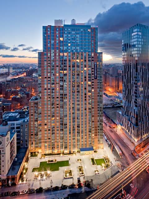 Avalon Fort Greene tower in Brooklyn, New York at dusk